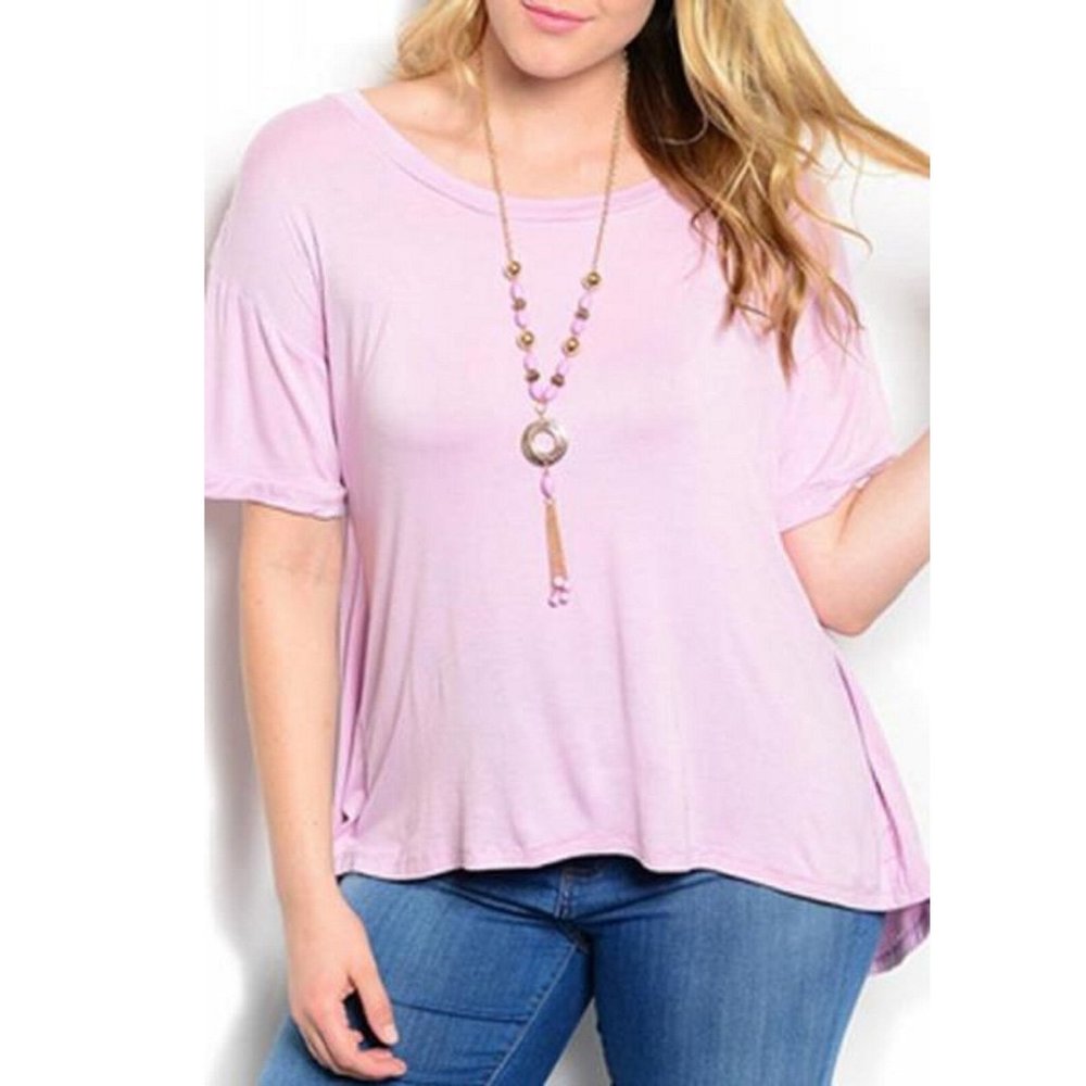 Roman Women's Knit Top With Necklace Hi-Lo Split-Back Lilac Plus Size 2X